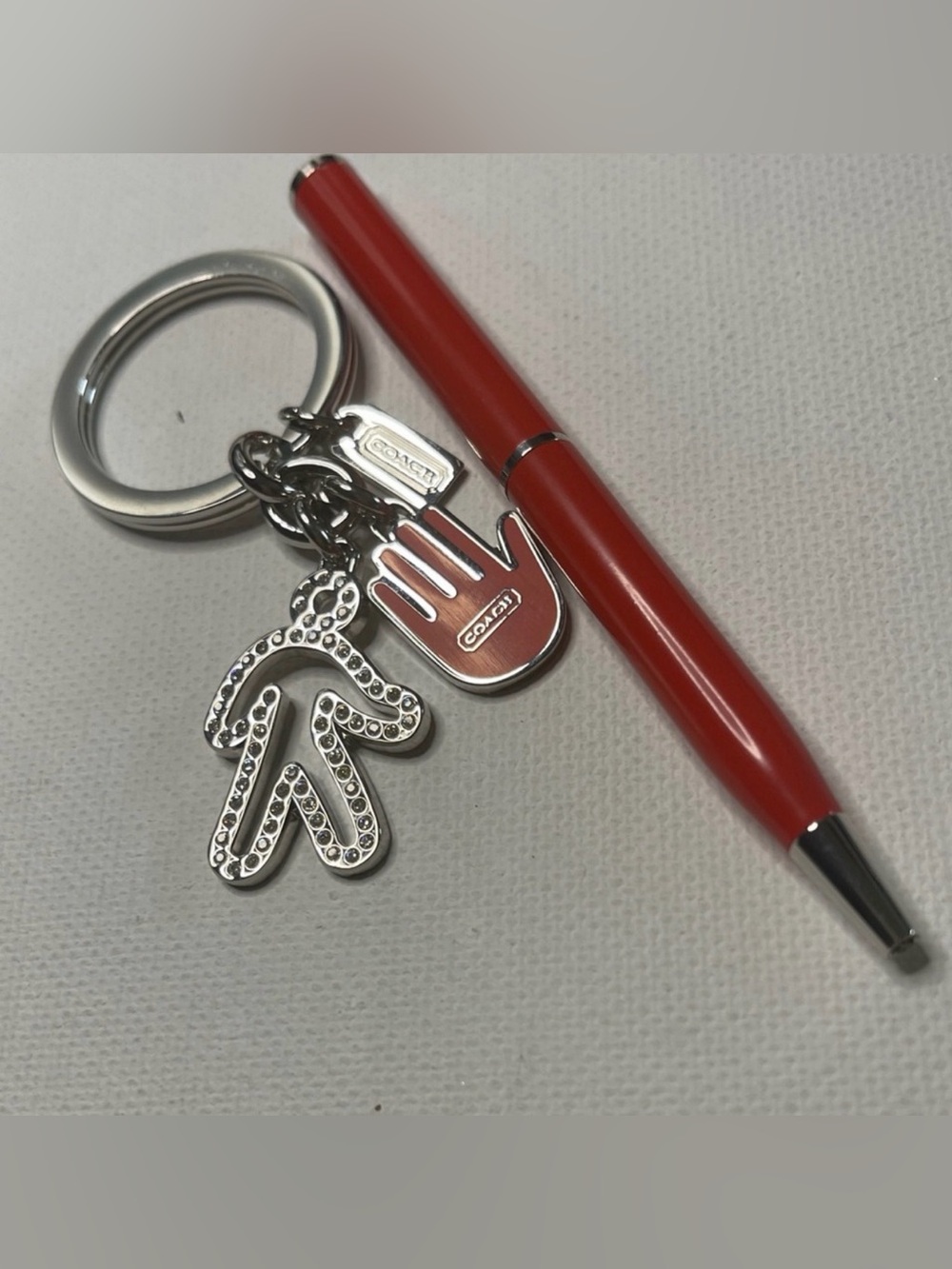 Coach Red Enamel Hand & Charm Keychain with Pen